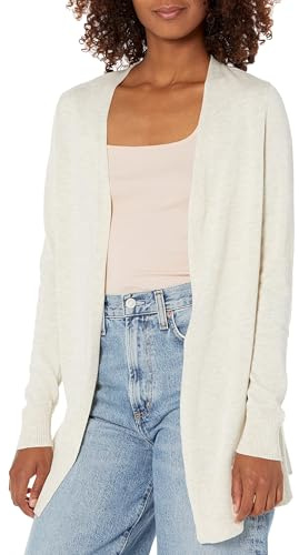Amazon Essentials Women's Lightweight Long Open-Front Cardigan (Available in Plus Size), Oatmeal Heather, L