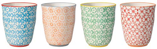 Bloomingville Tasses sans Anse Carla Express - Tasses à thé Tasse à café pour Le Bureau et la Maison, Cadeau sain Ø 8,5 x H 10 cm, Bleu Vert Rouge Orange, Céramique, Lot de 4, Capacité 300 ML