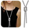 Crazy-M Trendy Kristall Lange Halskette Allgleiches Stil Glänzende Kleidung Pullover Kette damen lang mit anhänge Frauen Zirkonia Blume Lange Verstellbare Kette modeschmuck silber