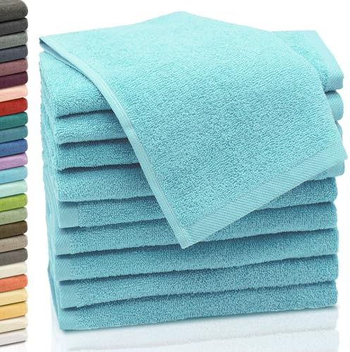 ZOLLNER 10er Set Gästehandtücher - weiche und saugstarke Handtücher - waschbar bis 95°C - Baumwolle - 30x50 cm in azurblau