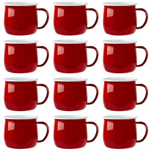 Argon Tableware Farbige Emaille Bauchbecher - 375ml - Pack Von 12 - Rot