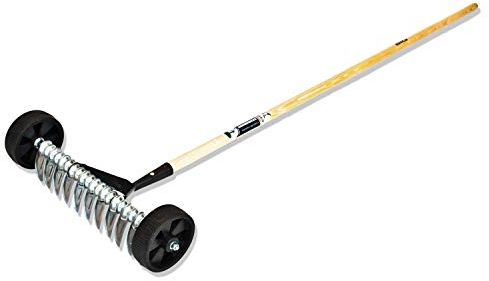 Saferide Gartenkralle Rasenbelüfter mit Rädern Rasenrolle Aerator Schneidrechen aus Kiefernholz und Qualitätsstahl Rasenlüfter für Garten und Rasen Vertikutierer Werkzeugkropf mit 10 Zinken 170 cm