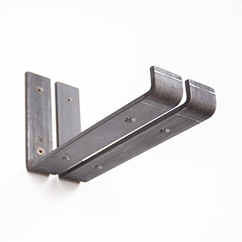 Scaffold Board Shelf Brackets Industrial and Rustic Wall Shelves (225mm/9 Inch Up Stem) (Raw Steel)