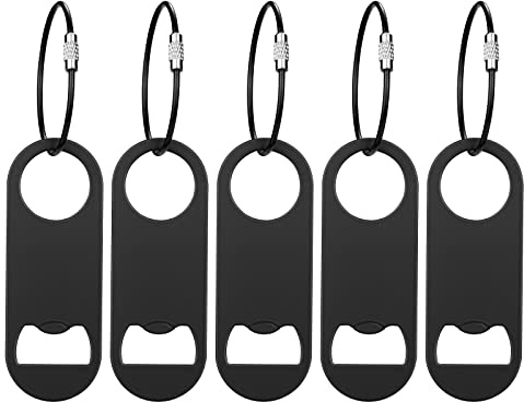 5 PACK Stainless Steel Flat Bottle Opener with Keychain- Bar Key-Beer Bottle Opener for Kitchen, Bar or Restaurant（Black）