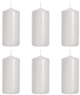 Stumpenkerzen Weiß Säulenkerzen Blockkerzen, Durchmesser 5 cm, Höhe 10 cm, geruchsneutral, lange Brenndauer 20h, Set 6 Stück (1 Box)