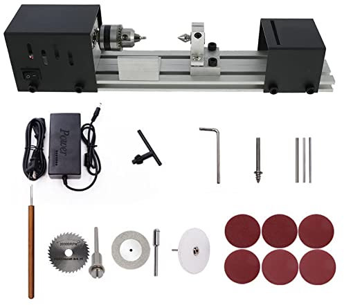 ZPYXBH Mini Tour À Bois Machines, Mini Lathe En Métal 100W, Mini Perles Machine Tourne Miniature, Tour Meulage Et Polissage Perles Bois Travail, DC24V 100W/4000-8000RPM Tournage Sur Bois Outil