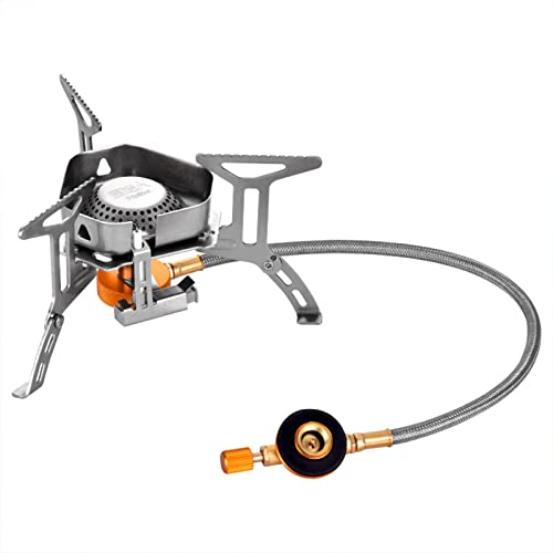 DONGCY Mini Cocina Pórtatil de Gas Estufa Pequeño Hornillo de Gas Portátil y Compacto Potencia 3500 W Acero Inoxidable para Acampada Exterior,Silver,OneSize