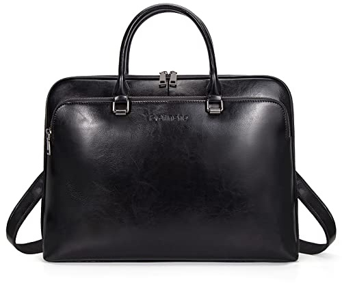 Blofinche Laptop Messenger Axelväska Väska Väskor: Äkta Läder Arbete Portfölj 13,3 15,6 Tum Designerhandväska, Svart, 15.6 Inch