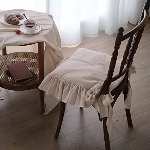 ZYFAB Rüschen Stuhlkissen mit Krawatten Elegant Vintage Baumwolle Stuhlauflagen Weich Baumwollfüllung Sitzkissen für Bauernhaus Home,Flesh,37 * 37cm