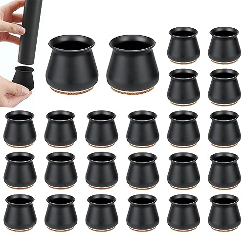Plstod Stuhlbeinkappen Rund 24 Stück Schwarz Schutzkappen für Stuhlbeine mit Filz Stuhlbeinschoner Stuhlsocken Silikon Stuhlbeinkappen Geeignet für Hartholzböden, Fliesen und Laminatboden (16-25mm)
