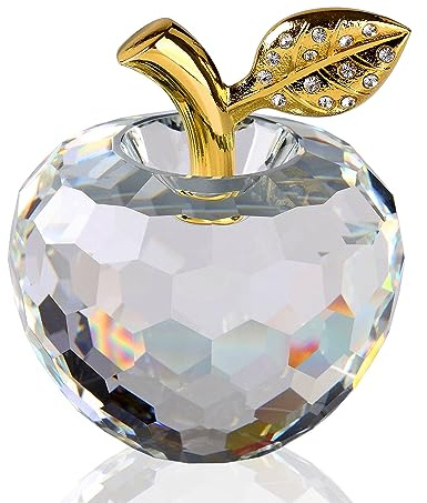 DOJOZ - Statue de décoration en verre en cristal de pomme - Presse-papier - Ornement de table - Décoration de maison (Blanc)