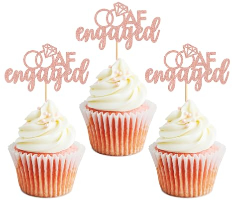 Ercadio 24 Pack We're Engaged Cupcake Topper Rose Gold Glitter Wedding Engagement Cupcake Picks We’re Engagement Cupcake Picks for Bridal Shower Wedding Theme Party Cake Decor Supplies
