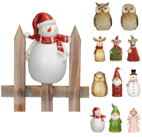 NETPROSHOP Zaunhocker Zaunfigur Elfe Zwerg Schneemann Elch u.v.m. aus Polyresin H: 16-20cm, Auswahl:Schneemann-m-Mütze