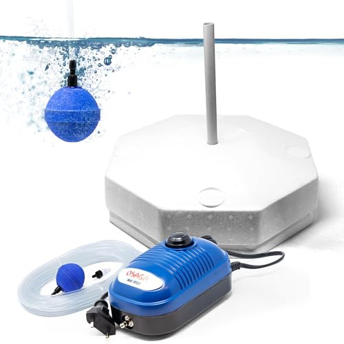 VIALIA Eisfreihalter Gartenteich Komplettset MK-9501 | mit sparsamem 2W Teichbelüfter (regelbar) | 40cm Styropor Schwimmkörper | Winterschutz für Fische & Koi | inkl. 25m Schlauch & Zubehör