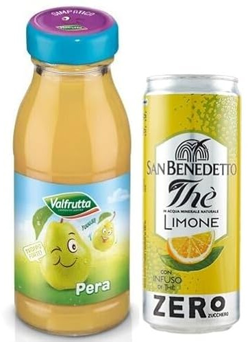48er-Pack Valfrutta Succhi di Frutta Pera,Fruchtsaft mit Italienische Birnen,alkoholfreies Getränk,125ml Einweg-Glasflasche + 1er-Pack San Benedetto Eistee mit Zitrone Ohne Zucker 330ml Dose