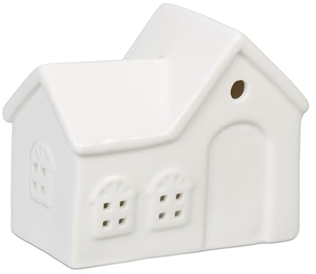 Relaxdays Casetta Portacandele in Ceramica, Casa Luminosa Porta-Tealight, per 1 Candelina, HLP: 9 x 11 x 6 cm, Bianco