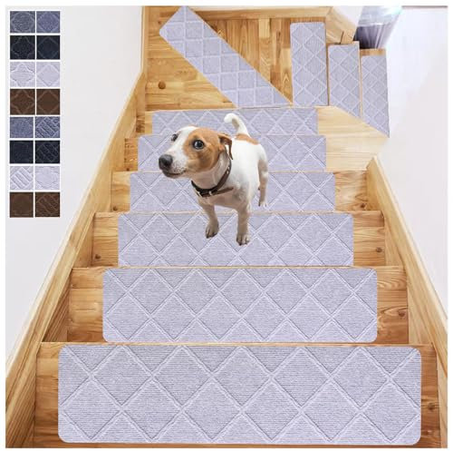 Anti-Rutsch Treppenstufen Matten, Waschbar Treppenstufen Matten Antirutschmatte, 76 x 20,3 cm Treppenstufen Matten Aussen für Kinder Ältere und Hunde,D-7Pcs