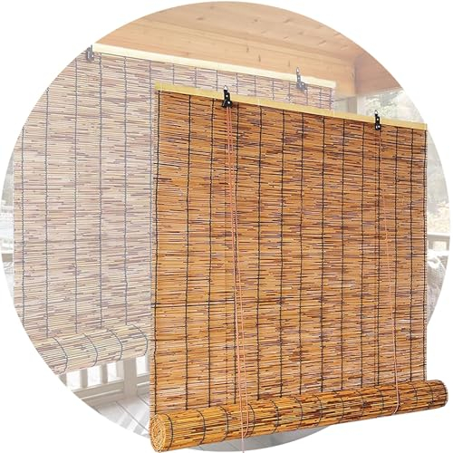 Bambus Rollo Bambusvorhang Für Fenster Und Türen, Bambusrollo Sichtschutz Sonnenschutz Für Terrasse, Sichtschutz Rollos W:40 50 60 70 80 90 100 110 120 cm (Color : Braun, Size : 80x130cm)