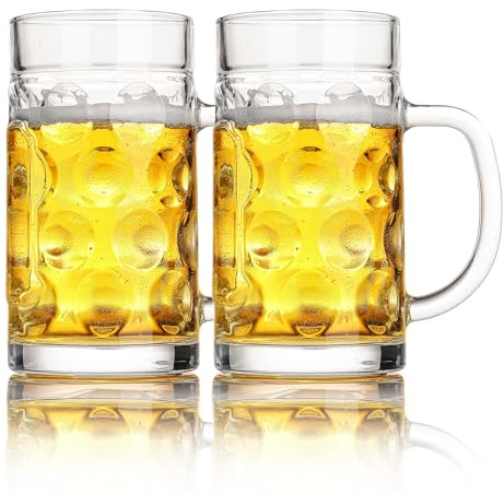 ZHENGYAOYANG Freezer Beer Mugs, 20 oz Large Heavy Glass Mugs with Handles Set of 2, Clear Large Beer Steins for Tea, Coffee, Lead-Free Glasses Oktoberfest Style, Best Gifts for Dad Husband or Friend