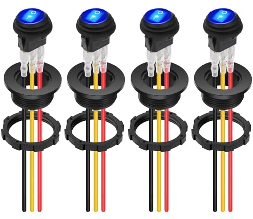 Linkstyle 4er Set 12V Kippschalter, 20A SPST 3 Pin EIN/AUS Wasserdichter Runde Wippschalter mit Blau LED Schalter für Auto RV Boot