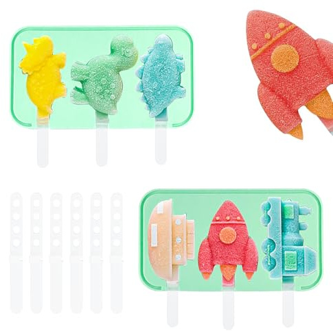 Juego de 2 moldes de helado de silicona para niños, moldes de helado de agua reutilizables, molde para helado sin BPA, set de palitos de helado para bricolaje, helado de agua y palitos de helado