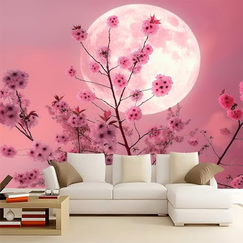 Carta da parati Fiori di ciliegio naturali Carta da parati murale 3D 200 x 140 cm Soggiorno TV Camera da letto Adesivo gigante rosa Decorazione della casa