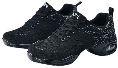 Serenitison Baskets de Danse Jazz Moderne,Semelle Fendue,Chaussures de Marche et de Danse,Respirant Chaussure de Danse Salsa Femme,Chaussures de Gymnastique,Semelle à Coussin d'air en PU