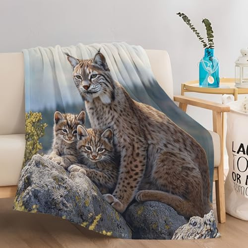 Sherpa Decke Wildkatze Aus Nächster Nähe In Der Natur Muster, 150 x 200 cm Weiche Warme Flanell Fleecedecke Für Kinder Mädchen Erwachsene, Bunt Bedruckte Kuscheldecke für Couch Bett Schlafzimmer