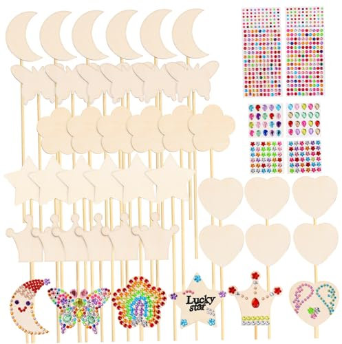 Vaguelly 1satz Prinzessin Zauberstäbe Aus Holz Unvollendete Bastelstäbe Zum Bemalen Mit Glitzeraufklebern Für Kreative Partys Verschiedene Formen Für Kindergeburtstage Und