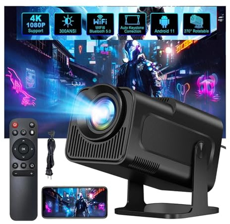 4K Smart Projector with Netflix Certified Android TV 11.0 | 2600 ANSI Lumen, Auto Keystone, WiFi 6/Bluetooth | Portable Home Cinema Indoor Outdoor | Works with iPhone, iPad, PC, PS5, HDMI