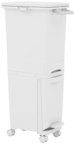 RELAX4LIFE Pattumiera Differenziata 32L con Ruote, Sistema di Separazione Secco e Umido con 3 Scomparti, a Pedale con Maniglia, Gancio, Ideale per Uso Interno ed Esterno