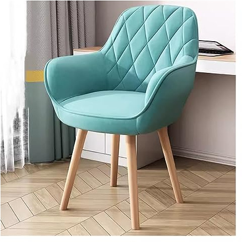 Blauer gepolsterter Drehsessel mit Holzbeinen für kleine Räume, Stoffakzentstuhl für Esstisch, Schminkzimmer, Büro