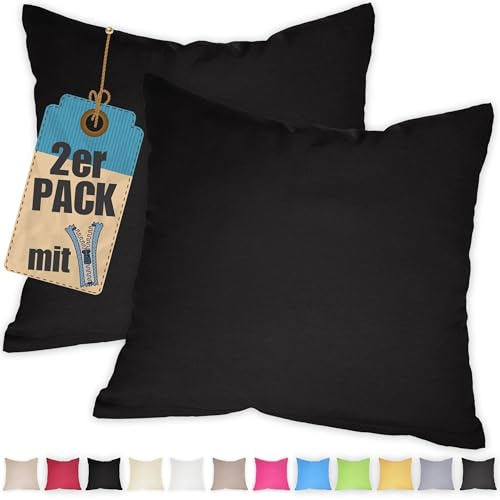 2er Pack Kissenbezug 30x40 cm Schwarz Baumwolle Kissenhüllen | Doppelpack, Reißverschluss verdeckt, waschbar, atmungsaktive Baumwoll-Mischgewebe (85% BW, 15% Poly), Kopfkissenbezug