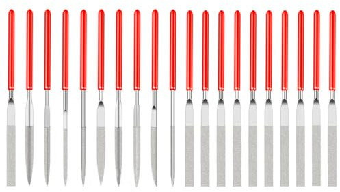 GIONAR 20 Stück Diamant Nadelfeilen Set, Mini Diamantfeilen Set | 2x100mm Micro Diamond Feilen, Schlüsselfeilen mit Gummigriff für Metall Glas Keramik, Nadelfeilen für Präzises Schärfen
