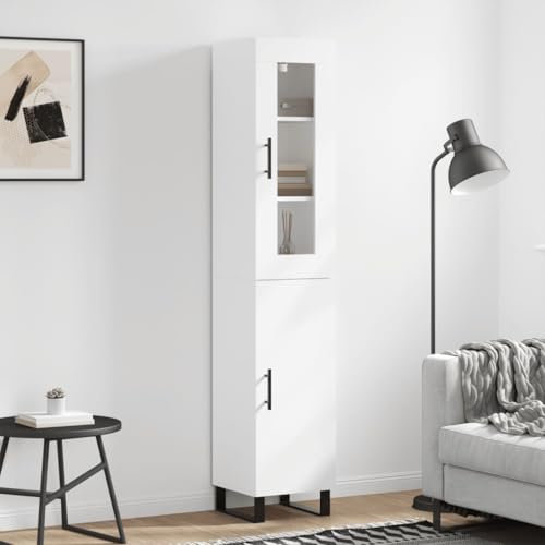 MOBCANT Highboard, Schränke Küchenbuffet Apothekerschrank Storage Cabinet Geeignet für Küche Korridor Schlafzimmer Wohnbereich Weiß 34,5x34x180 cm Holzwerkstoff