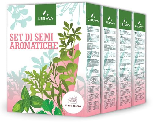 LERAVA® - Kit Semillas Plantas Aromáticas - 4x12 Variedades - Berro, Cohete Cultivado, Eneldo, Mejorana, Albahaca, Perejil, Cebollín, Tomillo, Toronjil, Orégano, Cilantro, Sabroso - plantas aromaticas
