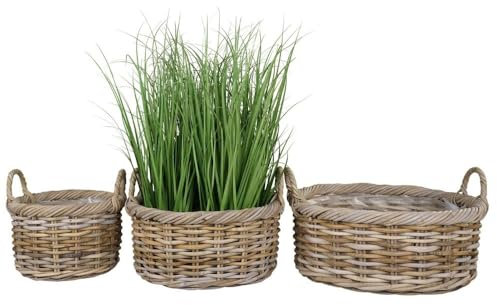 Natur Rattankorb NORDERNEY Kubu Grey ca.60cm Pflanzkorb Griffe Übertopf Korb Aufbewahrungskorb