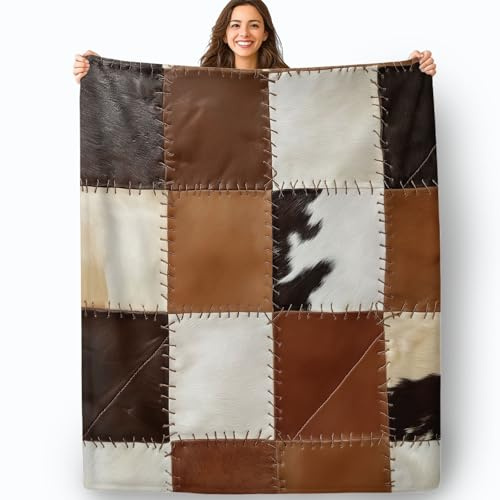 Coperta in pile di flanella, Semplici Blocchi Patchwork Coperta morbida e calda per l'estate e l'inverno, 150 x 200 cm Coperta da divano per adulti ragazzi bambini, Marrone Bianco