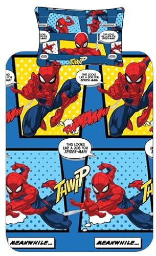 Marvel Spiderman Single Duvet Cover Set - Blue Polycotton Reversible Bedding for Boys - Official Marvel Bedding - Soft & Comfortable Kids Bedding Set - Perfect for Superhero Fans (Single)