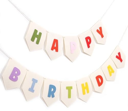 Felt Happy Birthday Banner - Rainbow Happy Birthday Bunting for Kids, Boho Birthday Decoration, Pastel Birthday Decor