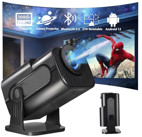 Mini projecteur Starlight compatible 1080p et 4K avec wifi 6 et Bluetooth 5.2, Android 12 TV Movie Projector avec applications intégrées, compatible avec PC/smartphone/HDMI/USB, utilisation intérieure