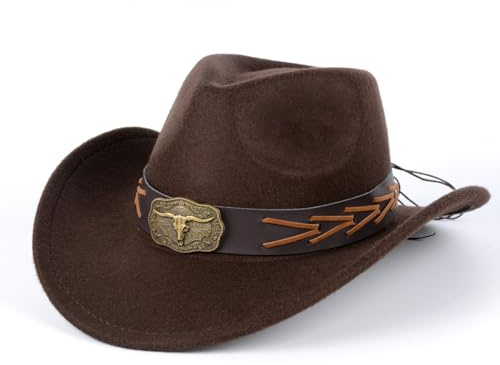 Ausune Herren und Frauen Cowboy Hut Classic Felt Wide Edge Western Cowboy Hut,Kaffee