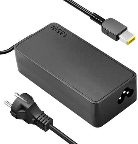 135W Lenov Laptop Ladekabel - Klassisches Netzteil mit Gelbem Quadratstecker für ThinkPad T480 T580 T14s und Legion Y520 Y530 Laptop Netzteil (20V/6.75A)