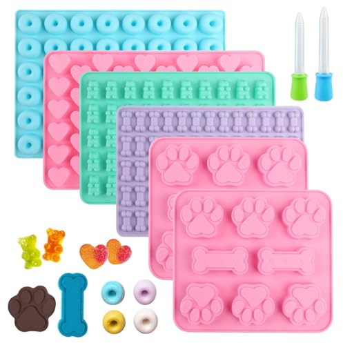 Backmatte Hundekekse 6 Stück Hundeleckerli Silikonform Siliko BPA-frei Gummibärchen Selber Machen Form Silikon Backmatte Hundekekse für DIY Hundeleckerlies Schokolade Kekse Süßigkeiten Gelee Eiswürfel
