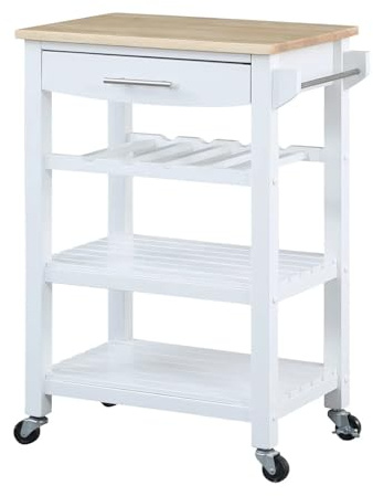 EXKURPOO Bar Cart Modern Solid Wood Kitchen Furniture Food Service Cart Wooden Trolley With Wine Rack And Wheel For Home Hotel And Restaurant