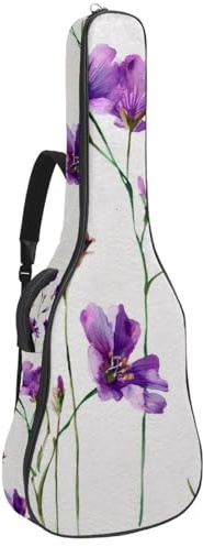 Gitarrentasche in voller Größe, wasserdichte Gitarren-Abdeckung, Tragetasche für akustische klassische E-Gitarren, lila Wildblumen mit dünnem grünem Stielmuster, Mehrfarbig 02, 42.9x16.9x4.7 in
