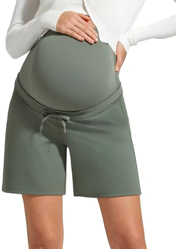 G4Free Pregnancy Shorts Over Bump Drawstring Postpartum Shorts with Pockets Summer Maternity Workout Yoga Casual(Gray Sage,XL)