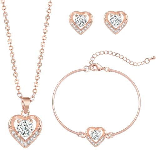 Yiqeenho Women Cubic Zirconia Jewellery Sets Necklace Earrings Bracelet Jewelry Set