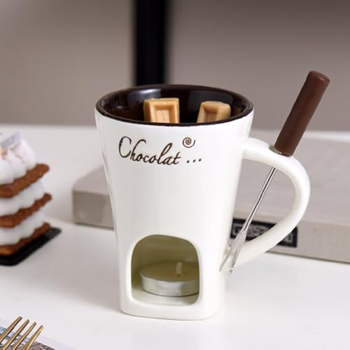 RKJRTK Chocolate Fondue Mug, Personal Chocolate Melting Cup Tea Light, Multipurpose Fondue Coffee Cup, Convenience Chocolates Mug For Home Use With Fork And Tealight Holders Set With Fork