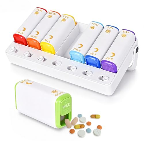 Rylae Tablettenbox 7 Tage Morgens Abends, Woche Pillendose 2 Fächer, Medikamentenbox Unterwegs, Große Tabletten Tablettendose Organizer, Medikamentendose Pillenbox für Vitamine, Fischöle, Pill Box